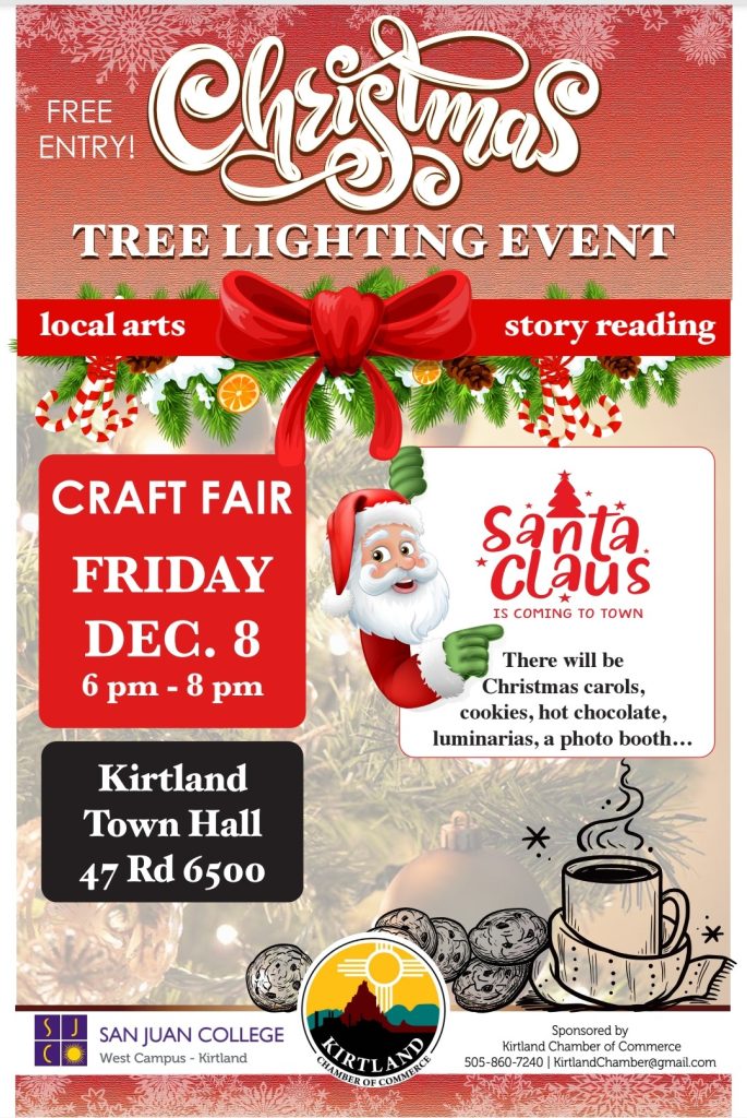 Christmas Tree Lighting Event Flyer with Santa Claus and a Christmas ribbon. Free Entry!